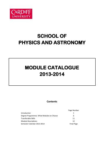 Module Catalogue - Cardiff School of Physics and Astronomy ...