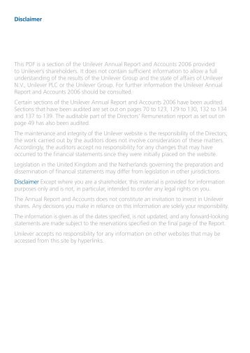 Disclaimer This PDF is a section of the Unilever Annual Report and ...