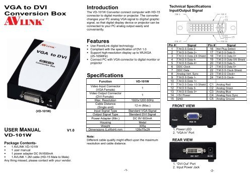 VGA to DVI Conversion Box Introduction ... - Avlinksystem.com