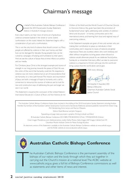 Violence in Australia A Message of Peace - Australian Catholic ...