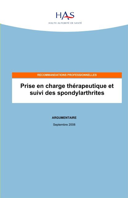 Prise en charge thÃ©rapeutique et suivi des spondylarthrites