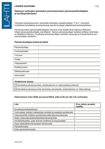 Palveluasumisen palveluntuottajan hakemus - Lahti