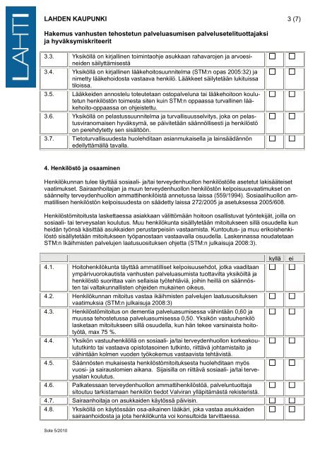 Palveluasumisen palveluntuottajan hakemus - Lahti