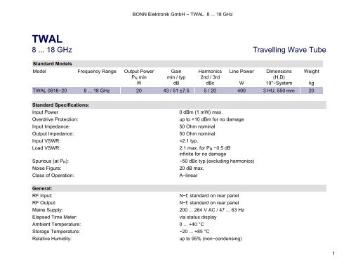BONN Elektronik GmbH - TWAL 8 ... 18 GHz