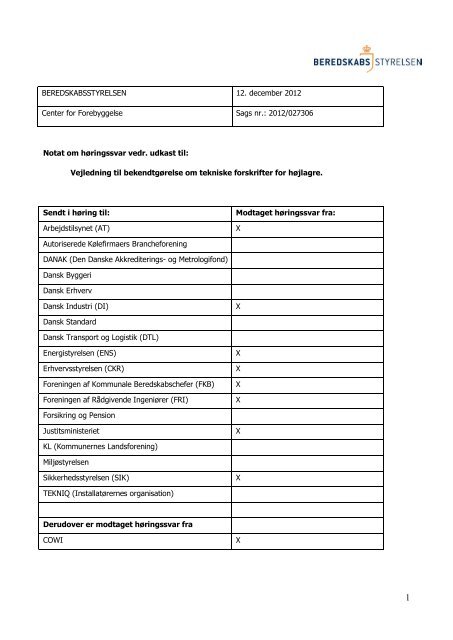 2012/027306 Notat om hÃ¸ringssvar vedr. udkast til