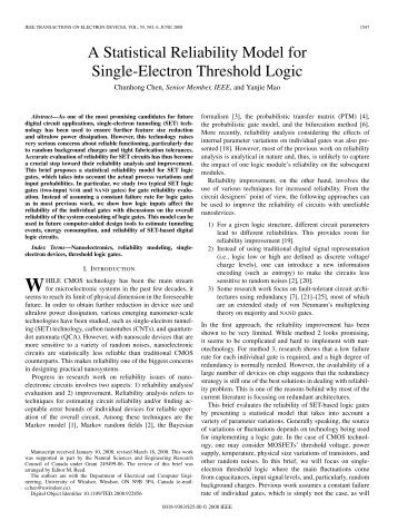 A Statistical Reliability Model for Single-Electron ... - IEEE Xplore