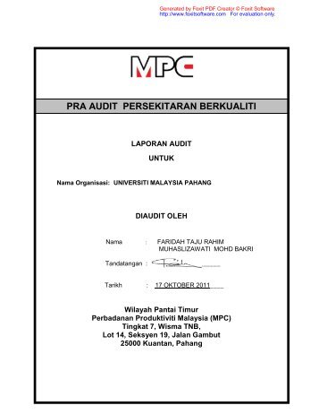 pra audit persekitaran  berkualiti - Universiti Malaysia Pahang