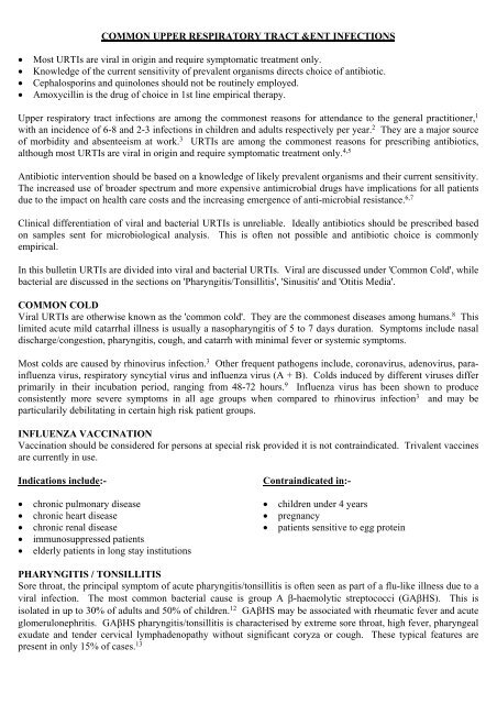 COMMON UPPER RESPIRATORY TRACT &ENT; INFECTIONS ...