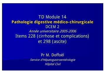 TD Module 14 Items 228 (cirrhose et complications) et 298 (ascite)