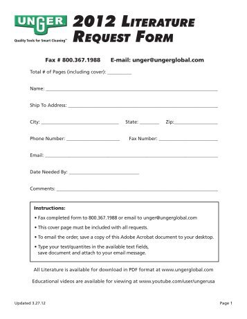 Download 2012 Literature Request Form - Unger