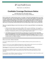 Creditable Coverage Disclosure Notice - Unity Health System
