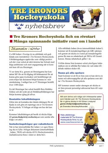 Tre Kronor Hockeyskolas nyhetsbrev november ... - Coaches Corner