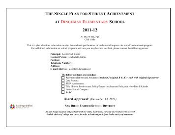 the single plan for student achievement at dingeman elementary ...