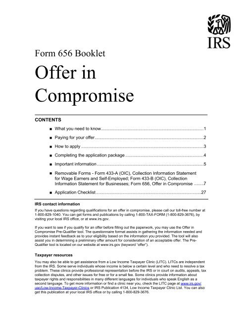 Form 656-B, Offer in Compromise Booklet - Internal Revenue Service