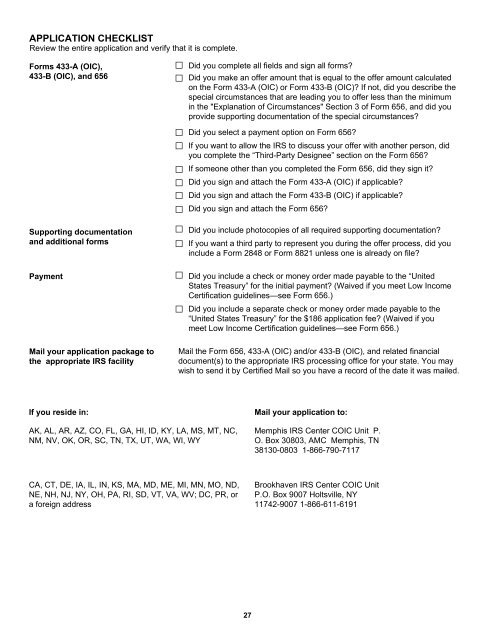 Form 656-B, Offer in Compromise Booklet - Internal Revenue Service