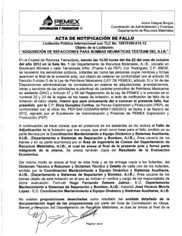 acta de notificación de fallo - Pemex Exploración y Producción