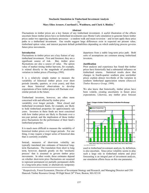 Stochastic Simulation in Timberland Investment Analysis - sofew