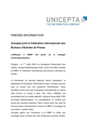 Unicepta joint la Fédération Internationale des Bureaux d'Extraits de ...