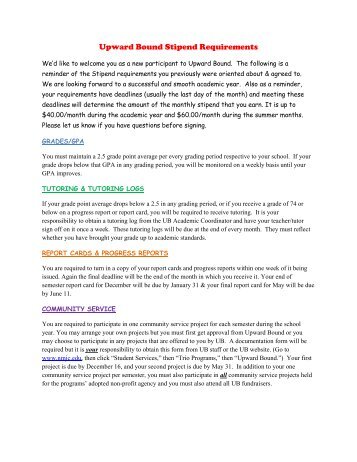 Upward Bound Stipend Requirements Summary Agreement (PDF ...