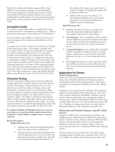 Student Handbook 2010-2011 - Holyoke Community College
