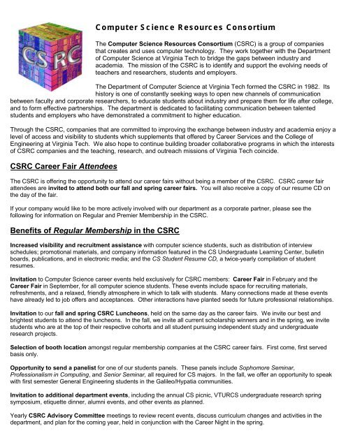 Computer Science Resources Consortium CSRC Career Fair ...