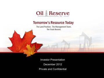 Investor Presentation(PDF - 3.44MB) - Oil Reserve Inc.