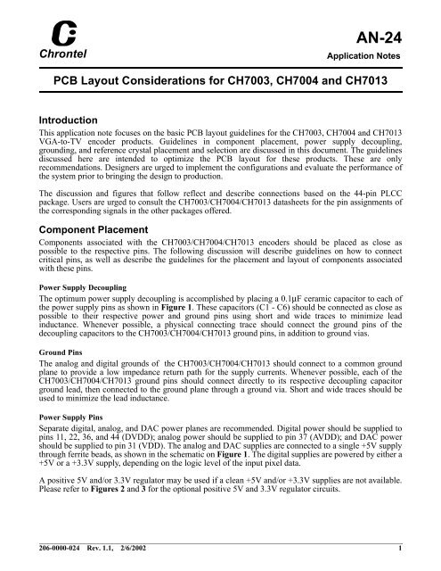 PCB Layout Considerations for CH7003, CH7004 and - Chrontel