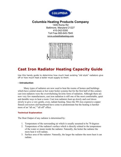 Sizing Cast Iron Radiator Heating Capacity Guide - Columbia Heating