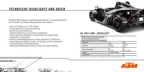 technische highlights und daten - KTM X-BOW