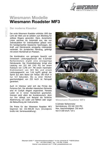 Wiesmann Modelle Wiesmann Roadster MF3 - Unfall-Service GmbH