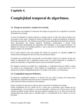 Cap. 4 Complejidad temporal de algoritmos - Inicio