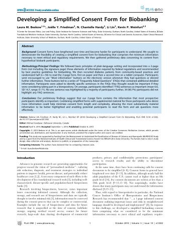 Developing a Simplified Consent Form for Biobanking