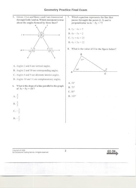 Geometry Practice Final Exam