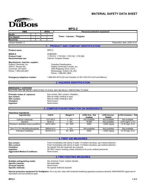 MSDS - DuBois Chemicals Online Store