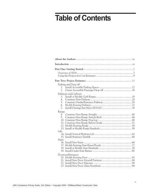 Table of Contents - RSMeans - Reed Construction Data