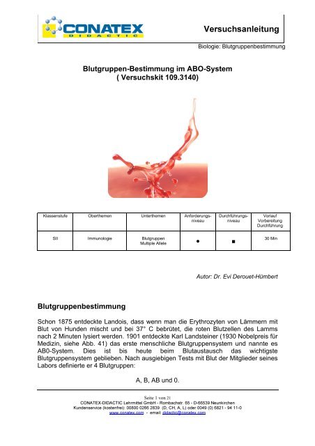 Blutgruppen-Bestimmung im ABO-System ( Versuchskit 109.3140 ...