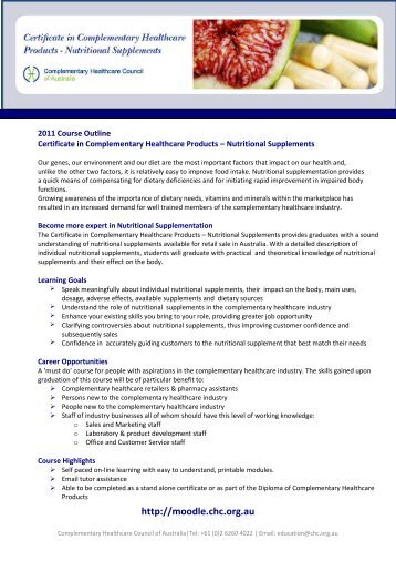 Nutritional Supplements Course Outline - Complementary ...