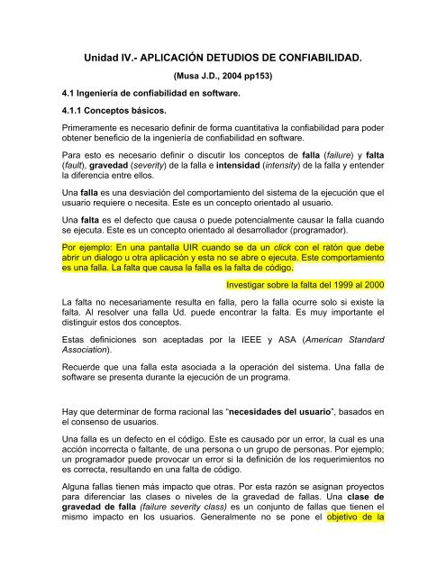 Unidad IV.- APLICACIÃN DETUDIOS DE CONFIABILIDAD.