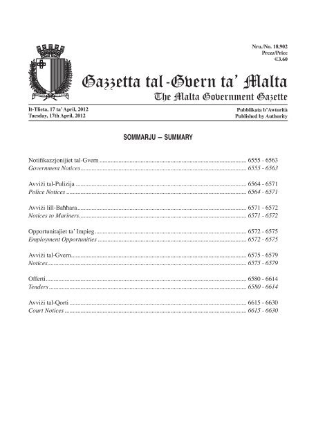 Gazzetta tal-Gvern ta' Malta - Doi-archived.gov.mt