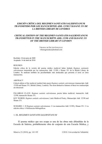 edición crítica del regimen sanitatis salernitanum ... - Dialnet