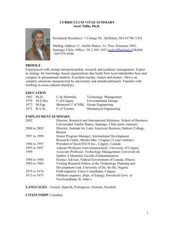 1 CURRICULUM VITAE SUMMARY Scott Tiffin, Ph.D. Permanent ...