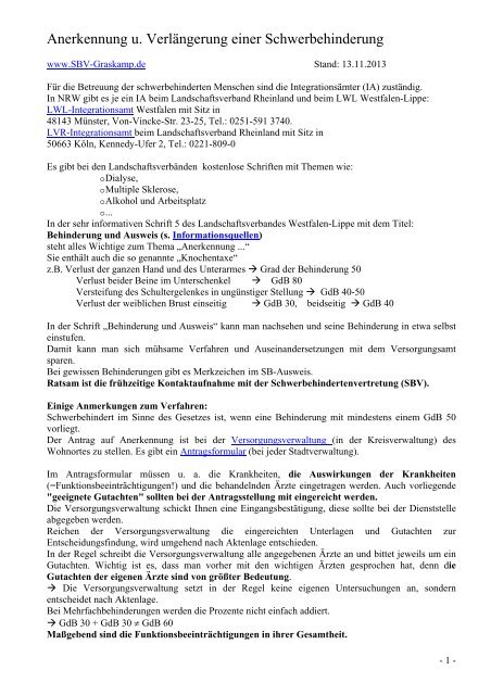 Anerkennung Einer Schwerbehinderung Sbv Graskamp De