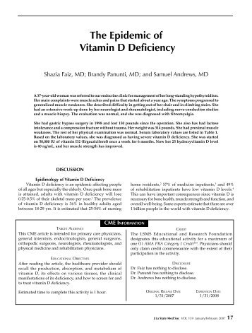 The Epidemic of Vitamin D Deficiency - the Louisiana State Medical ...