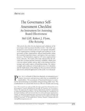 The governance self-assessment checklist: An instrument for ...