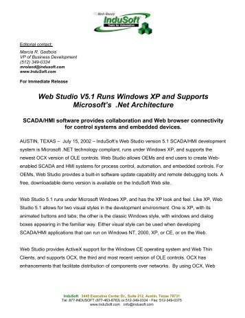 Web Studio V5.1 Runs Windows XP and Supports ... - InduSoft