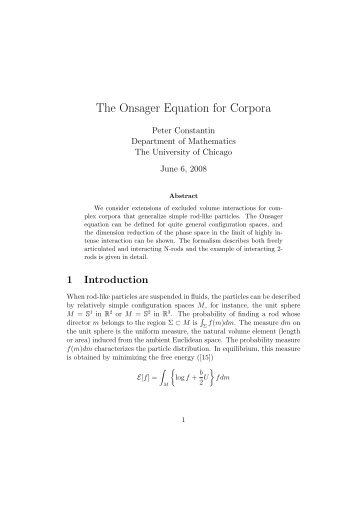 The Onsager Equation for Corpora - Department of Mathematics