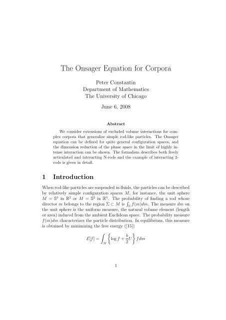 The Onsager Equation for Corpora - Department of Mathematics