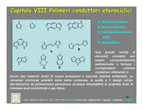 Cap 8 Polieterocicli - Scienza dei Materiali