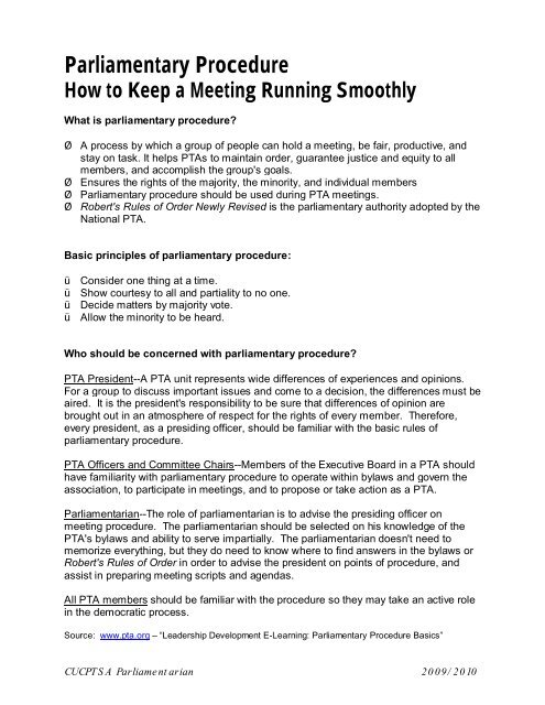 Parliamentary Procedure How to Keep a Meeting Running Smoothly