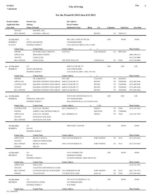 Certificate of Occupancy Applications - City of Irving, Texas